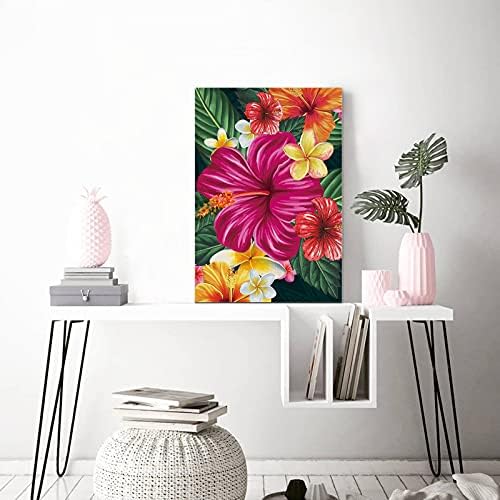 Aomike platno zidni umjetnički dekor cvijet, hibiscus plumeria rubra umjetnička djela platna otisci za dnevni boravak, spavaću sobu,