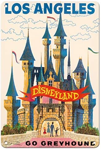 Pacifica Island Art Los Angeles, SAD - Disneyland - Go Greyhound California - Vintage Travel Poster C.1950s - 8in x 12in Vintage Metal