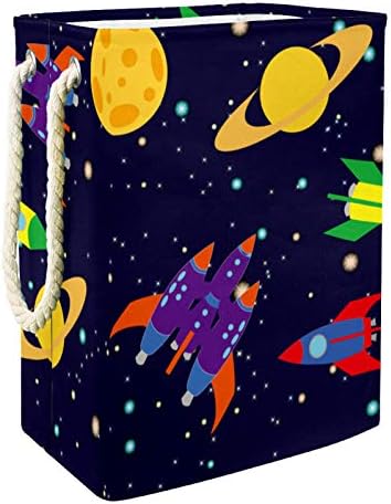 Vodootporne košare za rublje; visoke čvrste sklopive košare za ispis svemirskih raketa i planeta za odraslu djecu dječaka i djevojčica