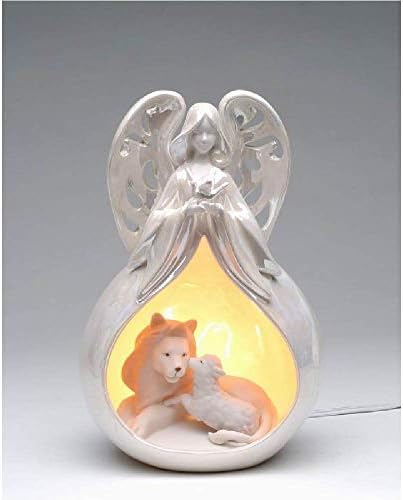 AppleTree Design vječni mir anđeo s lavom i janjetinom, osvijetljen, visok 9-1/4 inča, uključuje žarulju i kabel