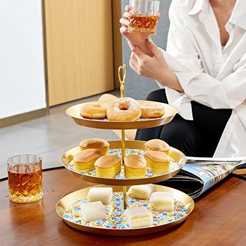 Stalak za tortu sa zlatnom ladicom za posluživanje, 3 složeni okrugli kolač od kolača, stalak za izložbu kolača, kula za desert drveća