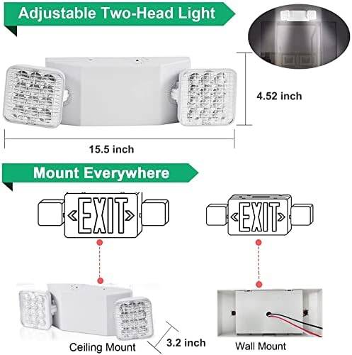 Fynntny 12pcs komercijalna LED svjetla za hitne slučajeve, LED svjetlo za hitne slučajeve s sigurnosnom kopijama baterije, dvostruka