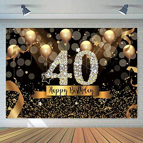 Pozadina fotografije za zabavu za 40. rođendan, sjajni crni i zlatni baloni, pozadina za odrasle, sjajni ukrasi za zabavu za 40. rođendan,