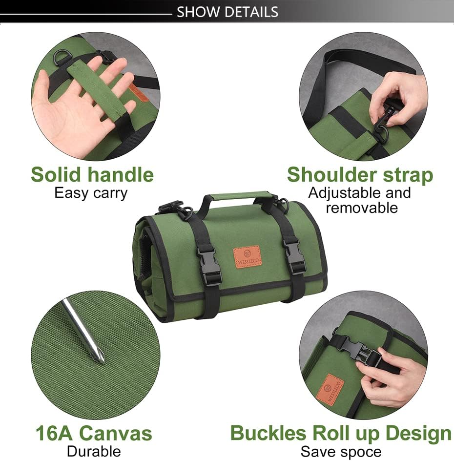 Kotrljajte torbu za alat + magnet narukvice + rukavice, odvojive torbice Organizator kotrljanja alata za mehaničar, električar i hobist
