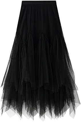 Žene tulle tutu suknja elastična slojevita visoki struk Maxi suknje mrežice napletene a-line midi suknje za ples za svadbenu zabavu