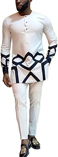 Afrički muškarci Tradicionalna odjeća Set Dashiki košulja i hlače za ispis dugih rukava Outfits 2 komada set