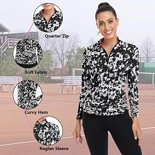 Woweny ženske atletske košulje s dugim rukavima kvartal zip pulover majica majica za vježbanje tiskani tenis vrh