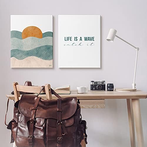 Stupell Industries Life je valna fraza Sažetak ljetna plaža Sunrise, dizajnirana od strane Birch & Ink Canvas Wall Art, 2pc, svaki