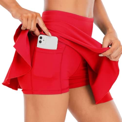 Zeusy Womens Visoki struk teniske suknje Flouncy Pleaded Skort sa bočnim džepovima za fitness trčanje Sports Workout