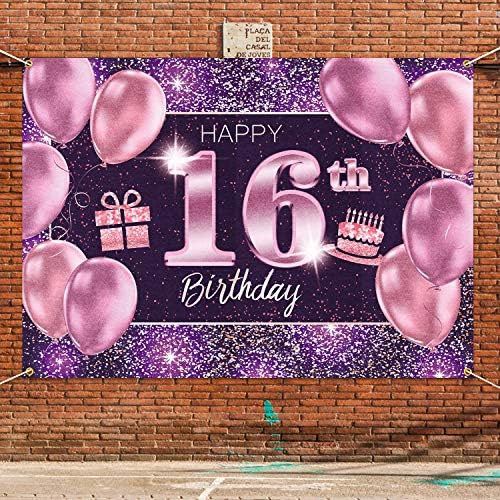 Pakboom sretna pozadina 16. rođendana - Okruge za 15 -ak rođendanske zabave za djevojku - ružičasto ljubičasto zlato 4 x 6ft