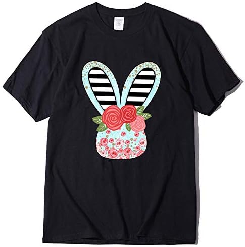 Ženske slatke uskrsne košulje s cvjetnim prugama s printom zeca, svečani vrhovi Plus veličine, široka ležerna majica s kratkim rukavima