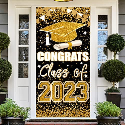Diplomirani ukrasi 2023, Čestitamo klasu 2023 natpisa, zlato 2023 Uredba za diplomiranje zabave u prednjim vratima trijem Pozadina