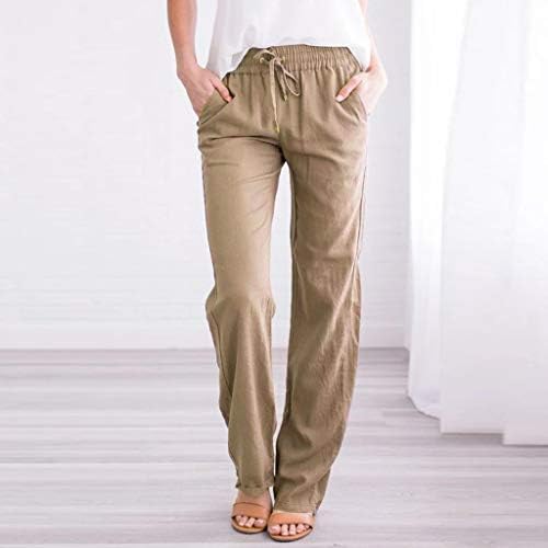Posteljine hlače ženske široke noge platnene hlače za žene plus elastični struk povremene ljetne hlače