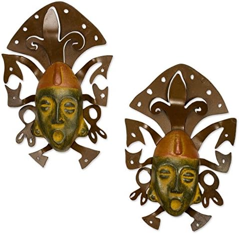 Novica Dekorativna arheološka keramička maska, smeđa, maska ​​Maya '