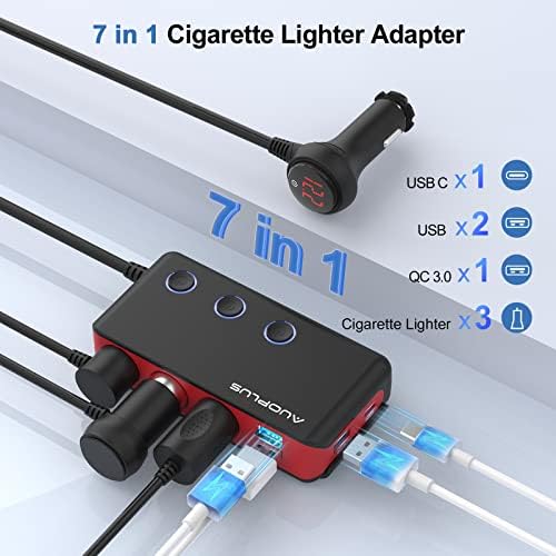 Adapter za upaljač za cigarete, USB C punjač 30W i Quick Charge 3.0, raspršivač za učvršćivanje automobila, 12V/24V, neovisni prekidači,