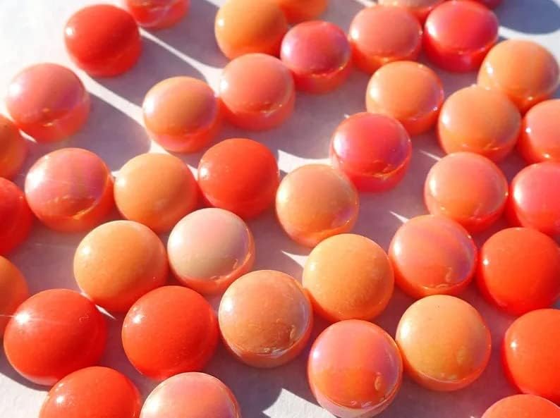 Preko 60 pločica/narančastih bombona mix staklene kapi - 100 grama - mješavina sjaja i iridescentnih staklenih dragulja od 12 mm.