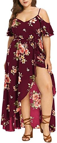 Novo 2021. Ljetne haljine Plus Size, Ženska ležerna duga haljina s cvjetnim uzorkom s ramena s dekolteom u obliku slova U i trakom