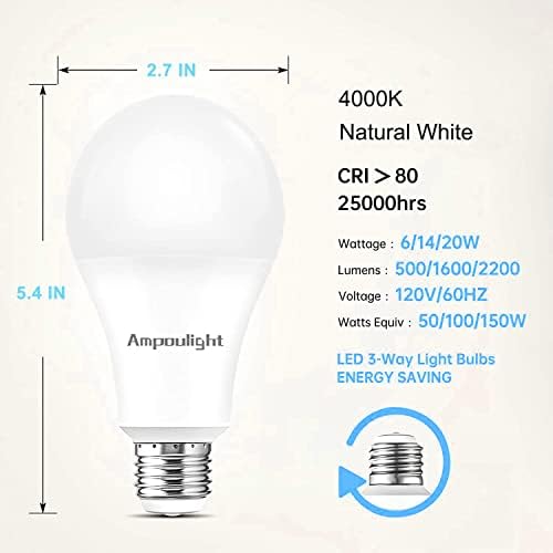 LED svjetiljka od 50-100-150 vata ekvivalentna 921, 3-smjerna svjetiljka od 4000 K u prirodnoj bijeloj boji, visoka svjetlina 500-1600-2200