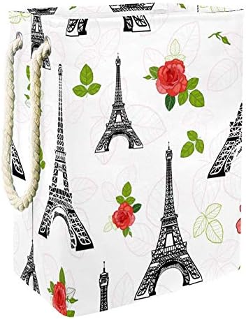 Uska košarica crni Eiffelov toranj Pariz i crvene ruže cvijeće sklopiva košara za odjeću velikog kapaciteta s ručkama kutija za odlaganje
