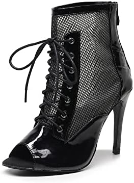Čipkana otvorena noga 3,5 inča visoke potpetice Patent Black Dance Shoe Bootie za pete i latino ples