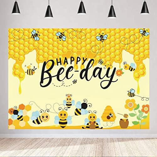 LYCGS 6X4FT Pozadina Sretan sretan pčele Žuta pozadina u obliku saća Banner Sretan sretan pčela Pčelinji cvijeće Pozadina za zurke