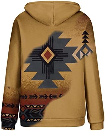 LBJTakdp Ženske duge rukave vrhove zapadne kapuljače casual labave fit aztec grafički pulover dugih rukava