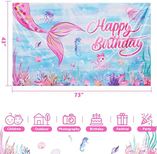 Pozadina sirena u akvarelu-ukrasi za zabavu sirena 73 93 rođendanski natpis za djevojčice Pribor za rođendansku zabavu pozadina za