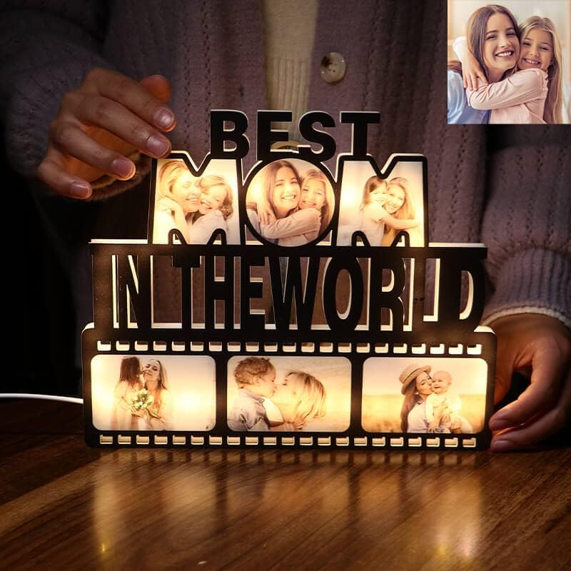 Personalizirano noćno svjetlo od 6 fotografija Najbolja mama na svijetu Svjetiljka Dekoracija sobe za Majčin dan poklon za mamu baku