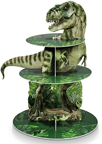 3-slojni stalak za kolače s dinosaurima ukrasi za zabave tematski držač za kolače s dinosaurima Ukrasi desertni toranj s dinosaurima