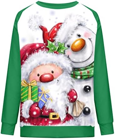 Lcziwo božićni vrhovi dugih rukava za žene u boji blok raglan rukavi pulover košulja 2022 modni cvjetnik dukserica