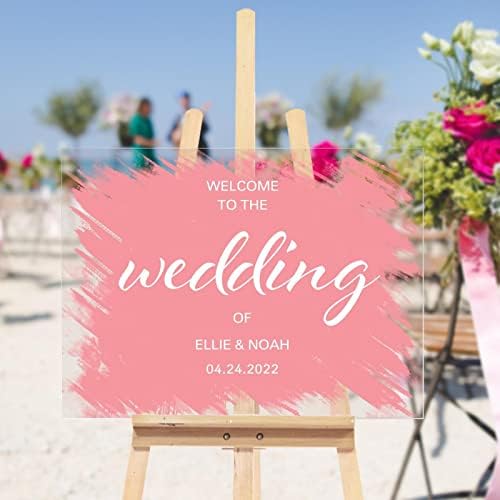 Personalizirani znak dobrodošlice dobrodošlicu meka ružičasta moderna akrilna svadbena natpis Chic Wedding Recept Znak Perfect za godišnjicu