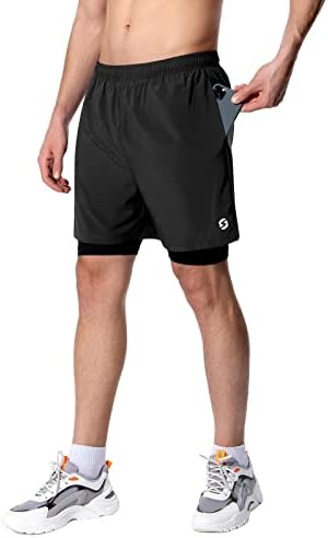 Muške 2 u 1 kratke hlače brze suhe atletske vježbe teretane kratke kratke hlače sa stražnjim džepom s patentnim zatvaračem