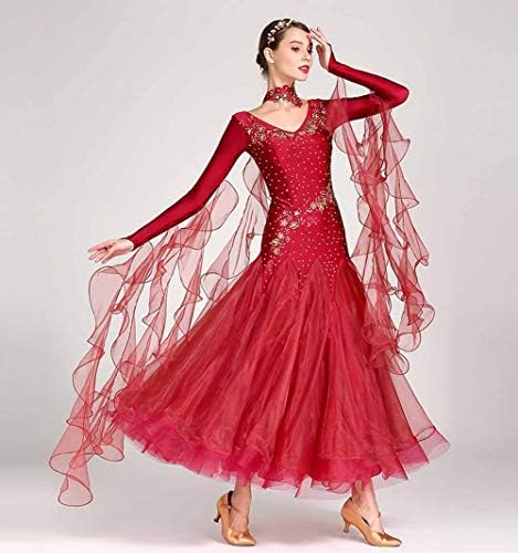 Yumeiren plesne haljine za žene za žene glatka valcer tango odlični swing dugi rukav za plesno outfit haljina