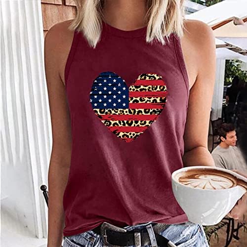Slatka američka zastava tenk Top za žene Ljetne rukavice bez rukava casual gornjeg srca leopard tiskani grafički patriotski majica