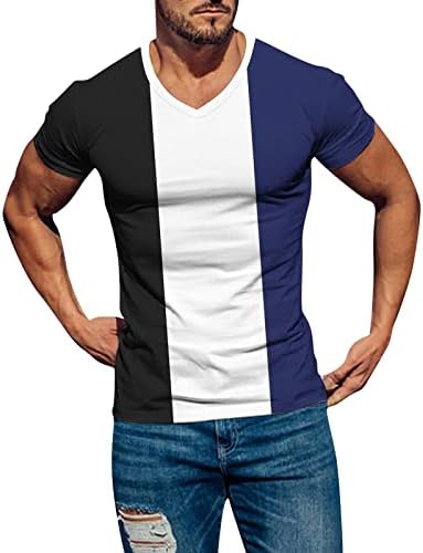 XXBR muške majice s kratkim rukavima v vrat, ljetni blok u boji patchwork vitki fit sportski majica vrhovi lagana majica za vježbanje