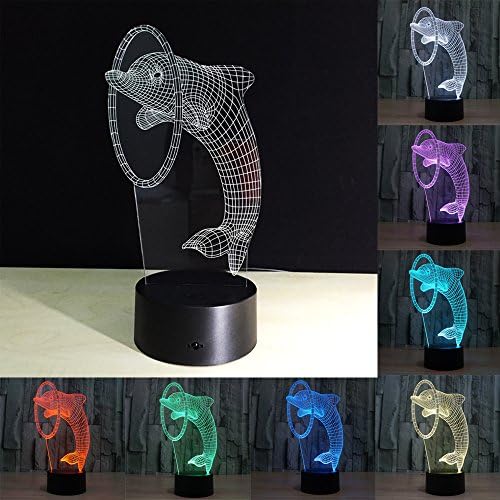 Preeyawadee Active Animal 3D LED USB lampica 3d Slatka dupina za skakanje hula obruba 7 boja Promjena noćnog laganog touch kontrolera