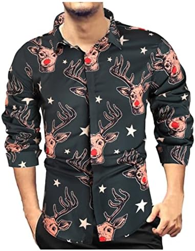 XXBR Božićne košulje za muške, smiješni 3D Xmas Djed Mraz mačka tiskani vrhovi gumb dugih rukava Down Party casual košulja 2022 jesenski