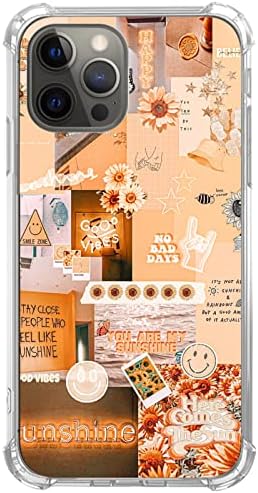 Nebruski estetski narančasti kolaž Dobra vibracija Sunshine futrola kompatibilna s iPhoneom 13 Pro Max, Trendi Pozitivni citati Cvjetovi