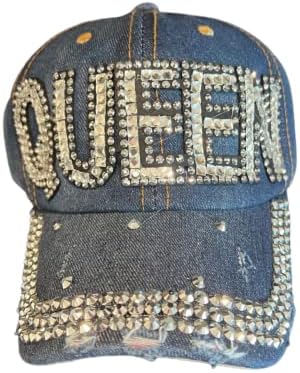Ženski djevojački modni traper obloženi kristalni bling kraljica kraljica cap blistavi rinestones podesivi šešir za bejzbol kapu
