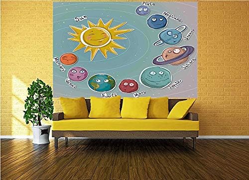 55x30 centimetara zidni mural, slatko crtano sunce i planeti solarnog sustava zabavna nebeska grafikon dječja dječja vrtića tema oguliti