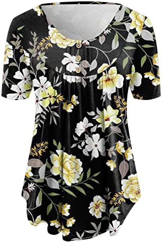 Ženska tunika s cvjetnim printom, labavi kroj koji skriva masnoću na trbuhu, košulje, ljetna ležerna bluza kratkih rukava s gumbima