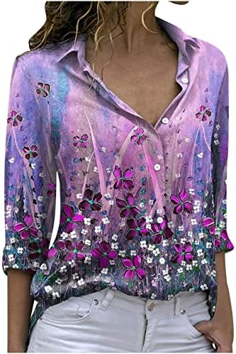 Ženska bluza dugih rukava gumb za vrat s gumbom dolje cvjetna grafička majica za brunch za dame Summer Fall Gu