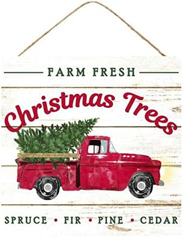 Craig Bachman 10 Drveni znak: Farma Svježa božićna drvca Božićni dekor Vintage Crveni kamion zid ili vješalica za vrata AP8343