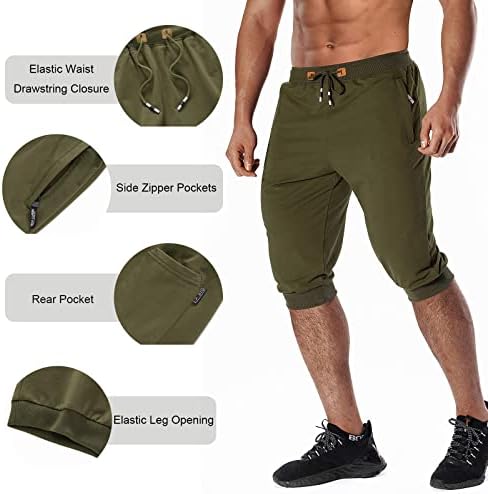 Chexpel muške 3/4 -Jogger kratke hlače Capri hlače ispod koljena pamuka dugačka vježba s kratkim hlačama s džepovima s patentnim zatvaračem
