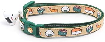 Ogrlica za sushi mačke sa zvonom Onigiri / Podesiva ogrlica velike veličine ili za mačića / zaštitna odvojiva ogrlica, zeleni Vasabi)