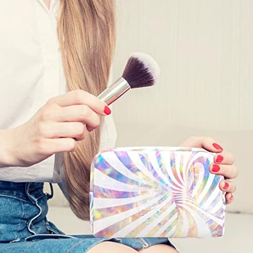 Mala torba za šminkanje, kozmetički organizator s patentnim zatvaračem za žene i djevojke, Psyche Circle Swirl Rainbow White Art
