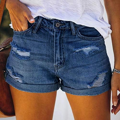Ljetni traper kratke hlače za žene srednji struk u nevolji srušeni presavijeni hem jean kratki rastezljivi odsječeni udobne vruće hlače