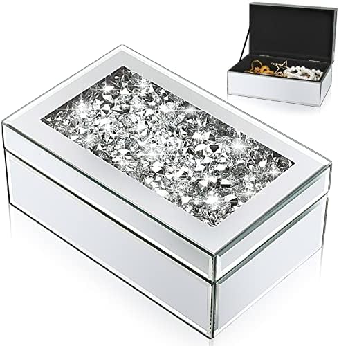 Kenning luksuzno srebrno zdrobljeno dijamantsko staklo ogledalo ogledalo kutije za nakit Organizator za žene nakit prsten luksuzni