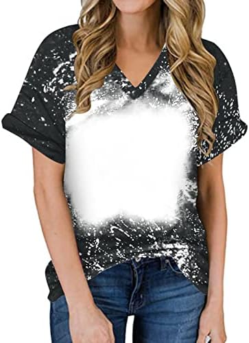 Ljetne izbijeljene majice za žene ležerne labave kratke rukave v vrat bluza prazna majica izbijeljenih košulja udobno osnovni vrhovi