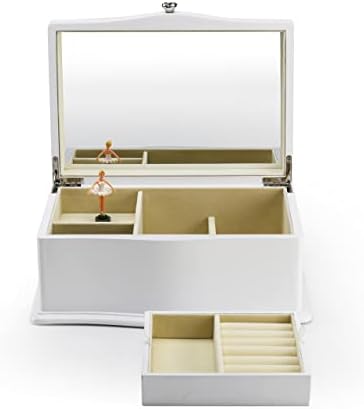Mat bijela rotirajuća drvena glazbena kutija za nakit balerina s 18 nota-puno pjesama za odabir - vjenčani ožujak